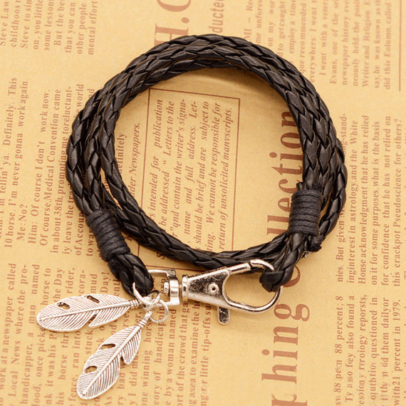 Leather Charm Friendship Bracelets Bangles Feather Accessories Wedding Jewelry
