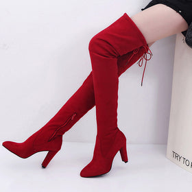 Women Stretch Faux Slim High Boots Over The Knee Boots High Heels Shoes