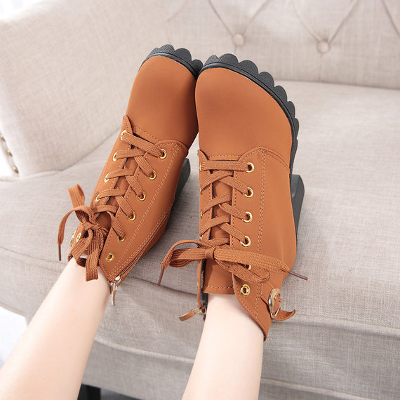 Womens Fashion High Heel Lace Up Ankle Boots Ladies Buckle Platform Shoes
