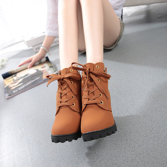 Womens Fashion High Heel Lace Up Ankle Boots Ladies Buckle Platform Shoes