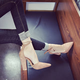 Women Solid Color Pointed Shoes Thick Heel Suede High Heeled Shoes Sandals